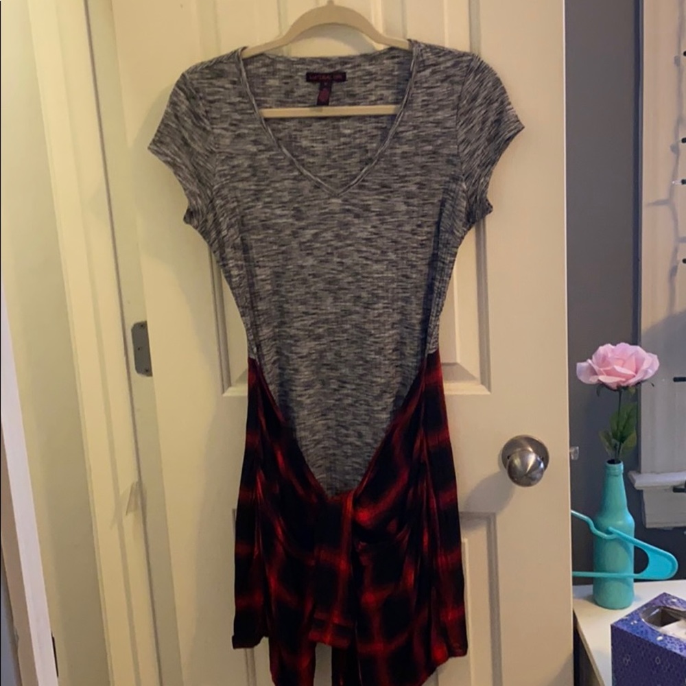 Grey with plaid tie t-shirt dress